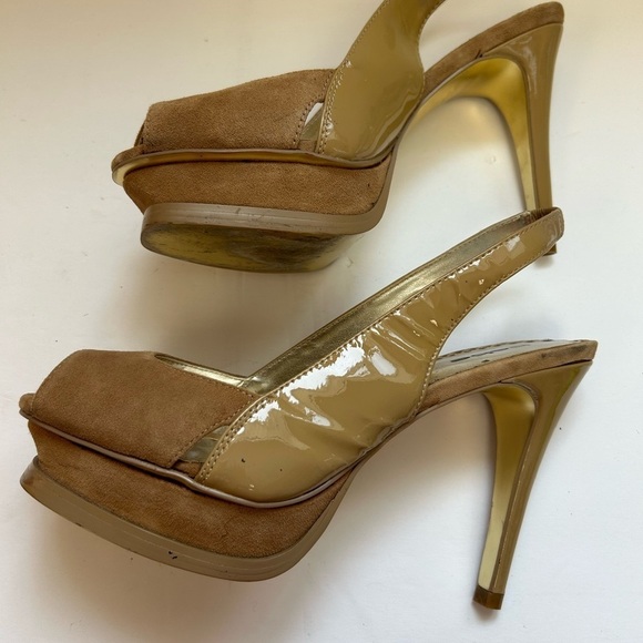 BEBE/high heel shoes/Zahara style/sueded front Patton leather/size 8 - Picture 1 of 8